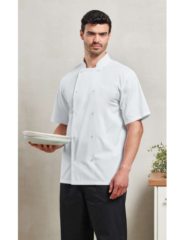 P-PR664-Studded Front Short Sleeve Chefs Jacket